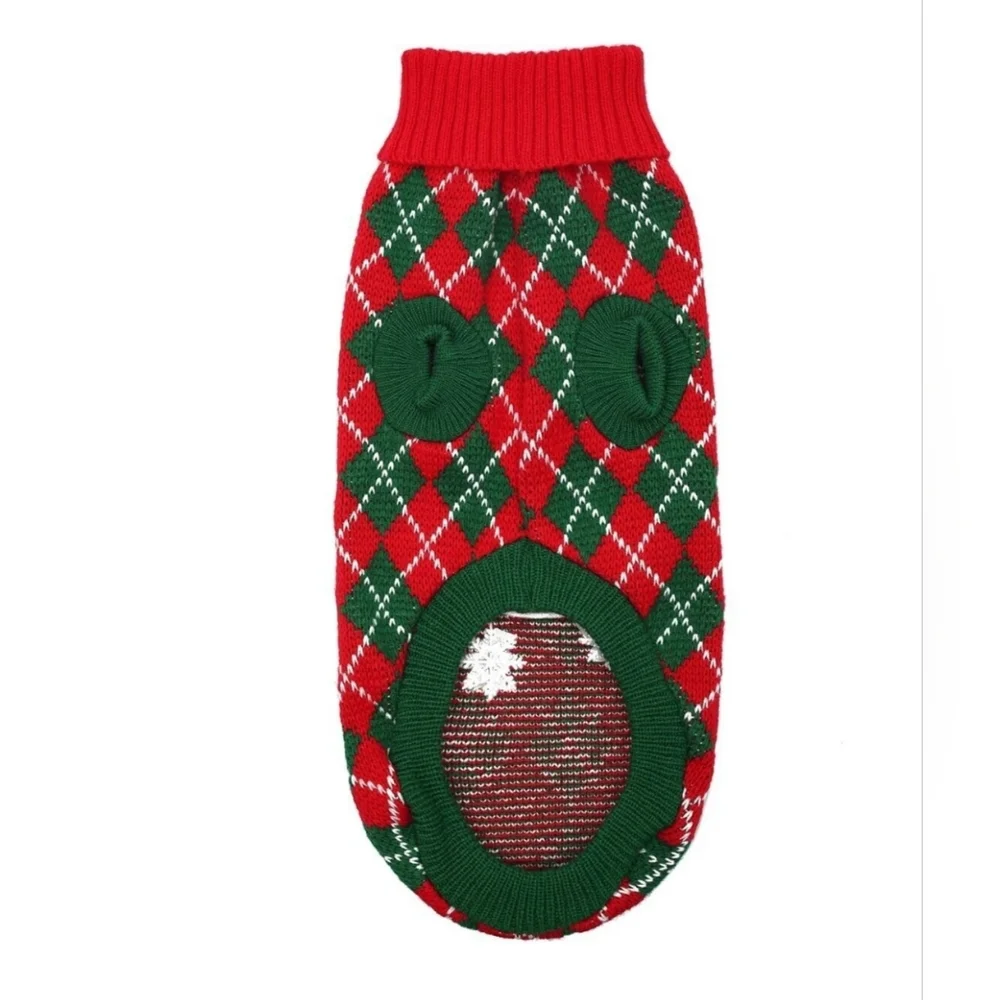 Red/Green Festive Holiday NWOT Snowman Plaid Christmas Turtleneck Dog Sweater XL